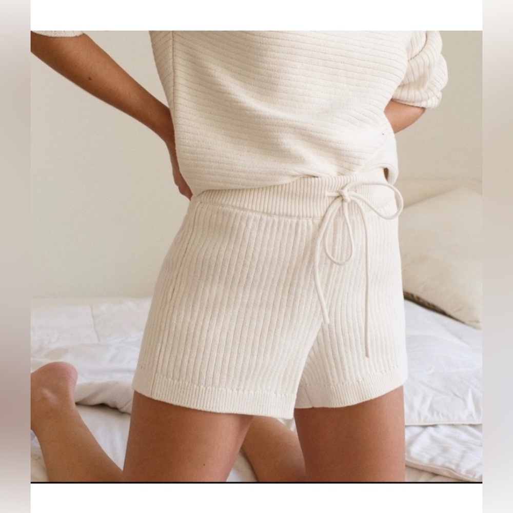 Reformation Cort Ribbed knit white lvory Sweat Shorts Size S